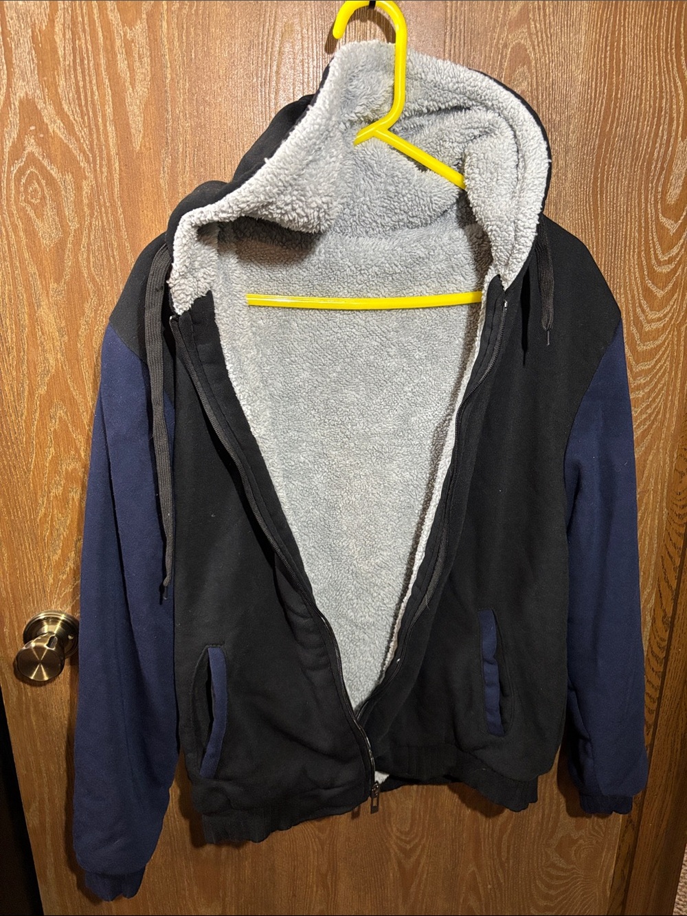 Men's Hooded Sherpa-Lined Puffer Jacket - Black & Navy